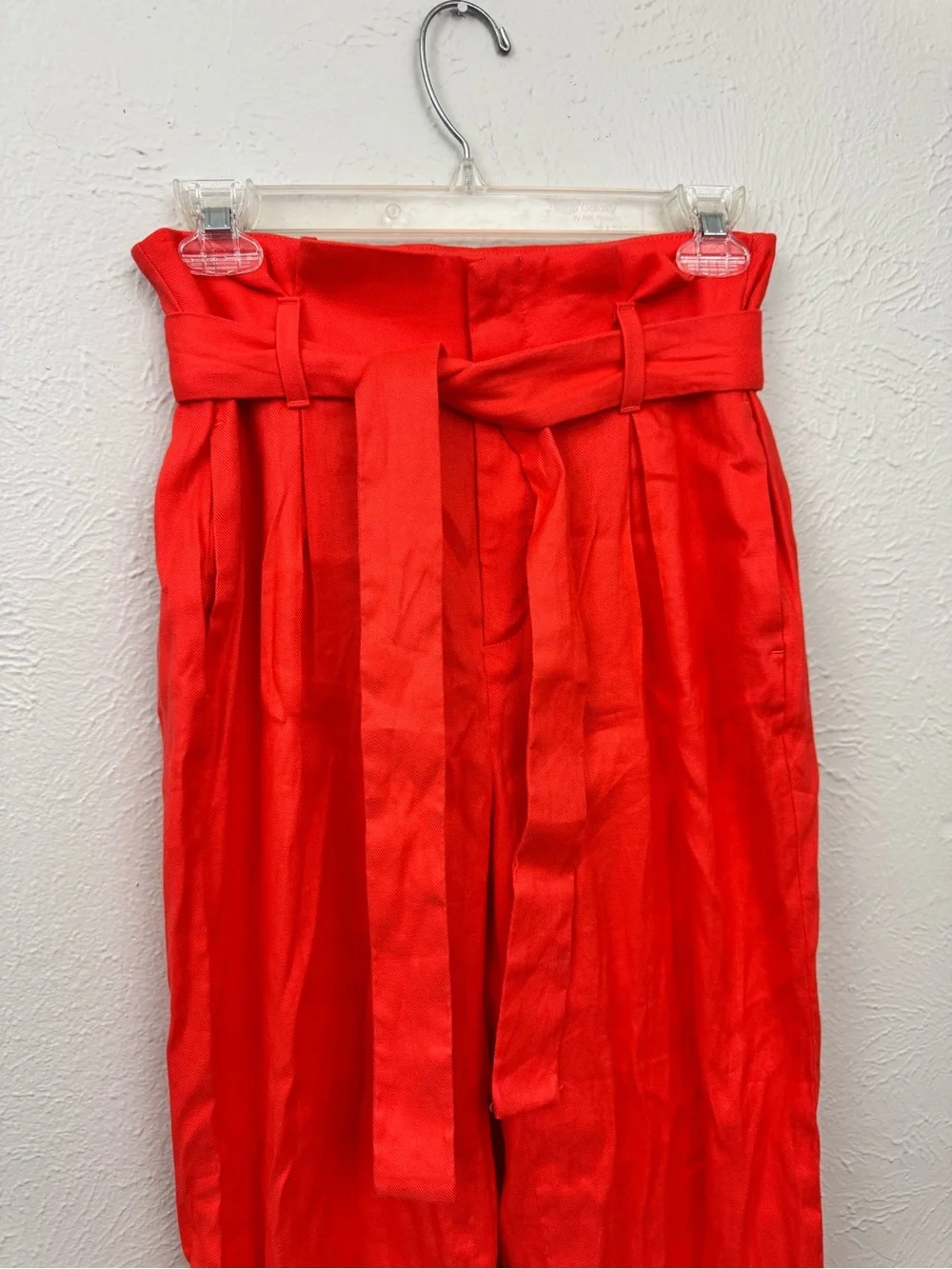 NWOT Banana Republic Coral Orange Linen Blend Paperbag Wide Leg Pants Size 2